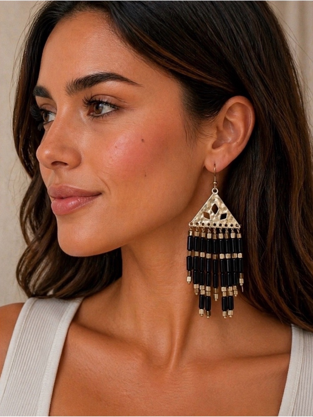 Plunder Design Goldtone/Black Fringe Trendy Earrings